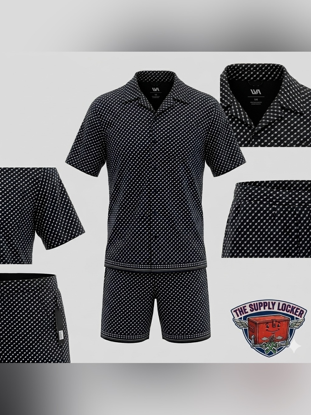 VRST Men’s 2 Piece Resort Set Shirt Shorts Black Print Size Small NWT